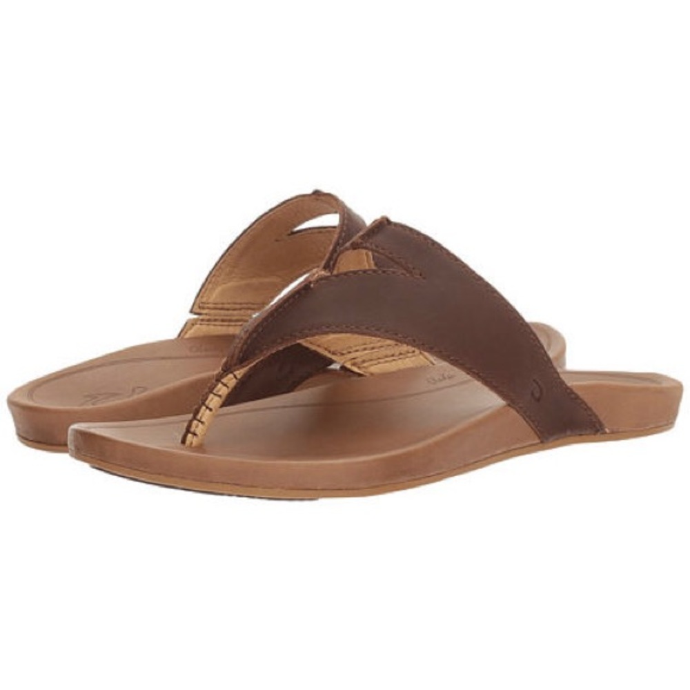 OluKai Lala Leather Sandals, Sz 9/39, Kona brown